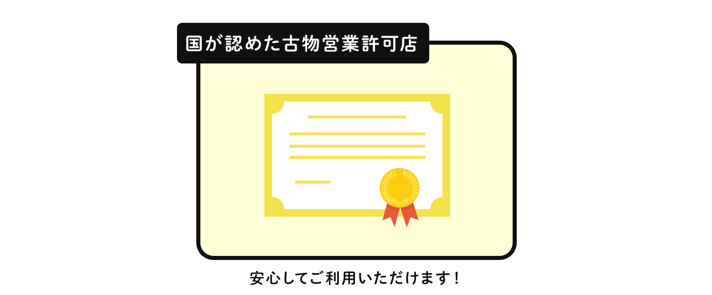 国が認めた古物営業許可店だから、安心！