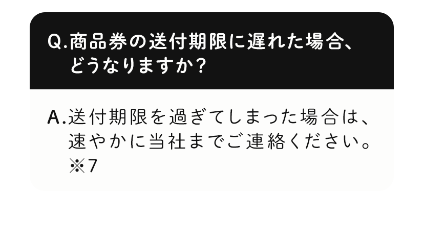 商品券の送付期限に遅れた場合、どうなりますか？