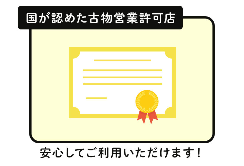 国が認めた古物営業許可店だから、安心！